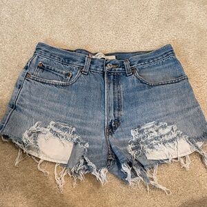 Levi's Light Blue Distressed Frayed Hem Jean Shorts